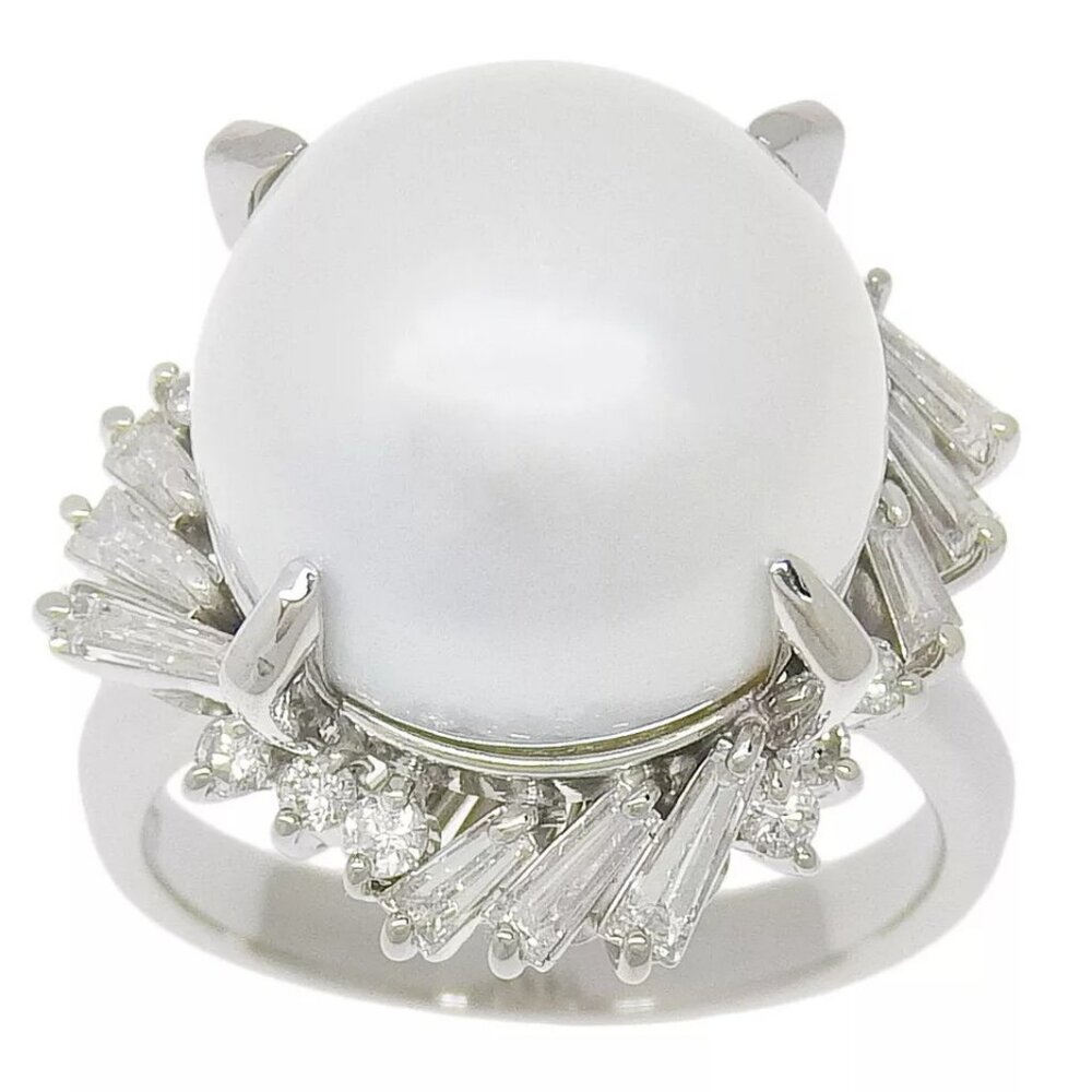 Pearl Ring14.4ｍｍ Pt900Platinum/Pearl/diamond #7.6(US Size) 15.8g Women
